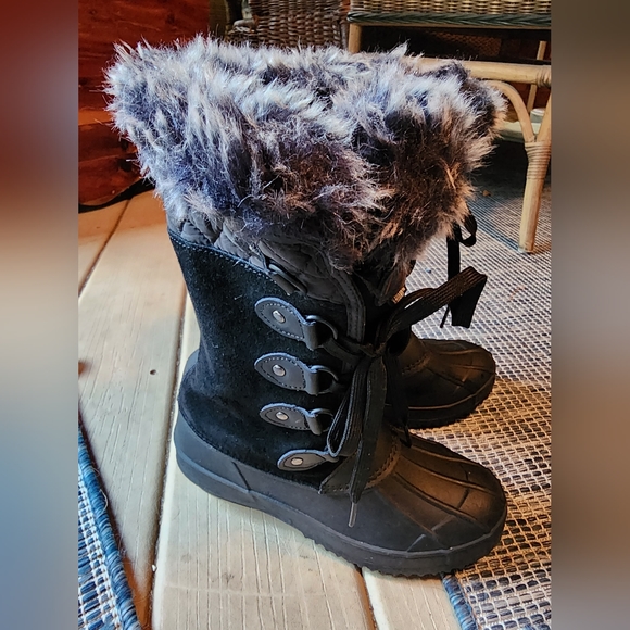 Khombu Ladies Leather Lace Up Faux Fur Boots, Size 6 - Picture 3 of 7